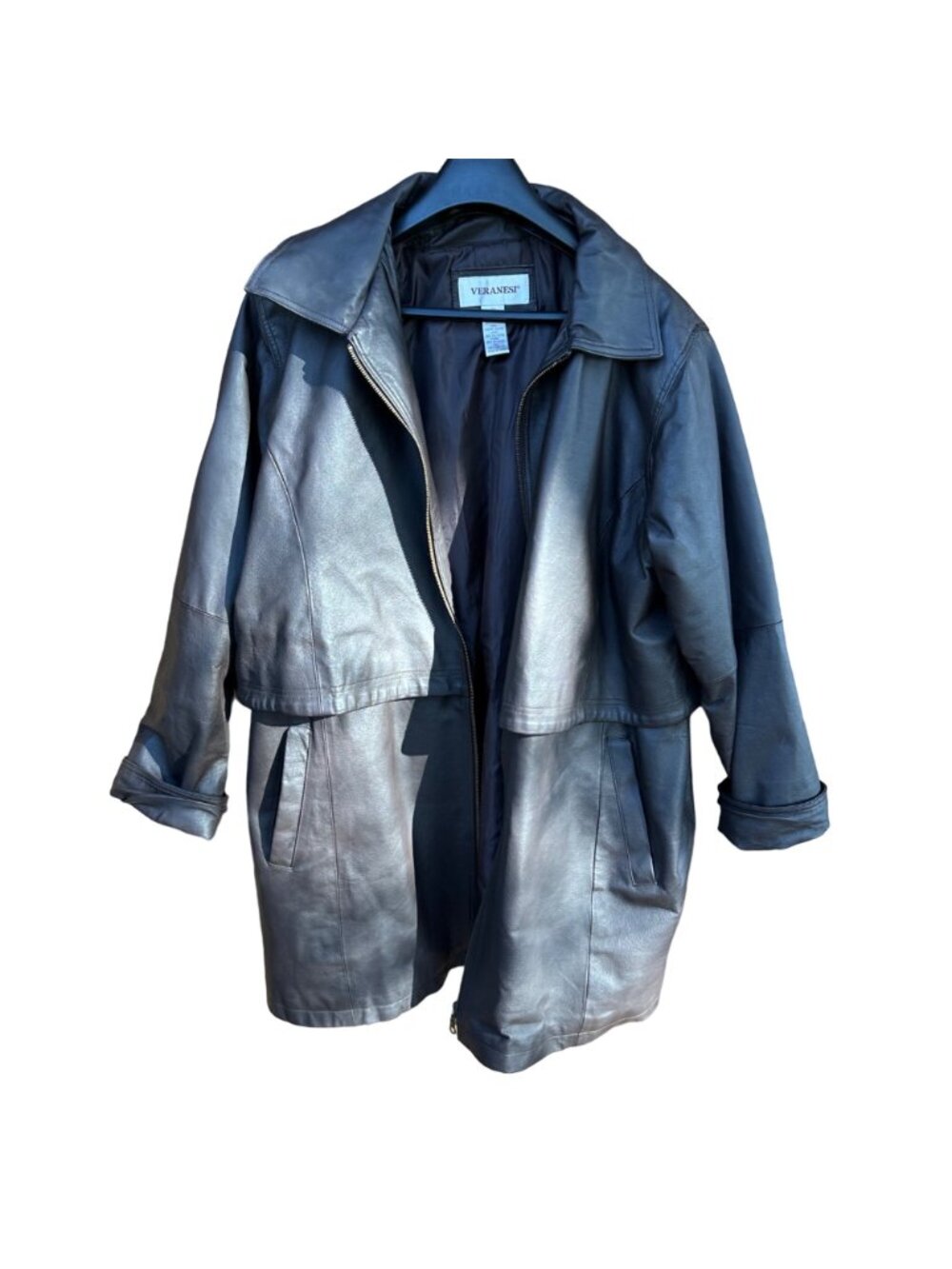 Vintage Veranesi Black Genuine Leather Jacket With Zip Front & Pockets Womens Si - Picture 4 of 14